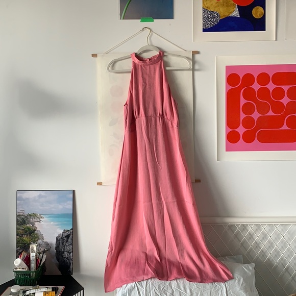 Zara Pink Satin Halter Dress - Picture 5 of 6